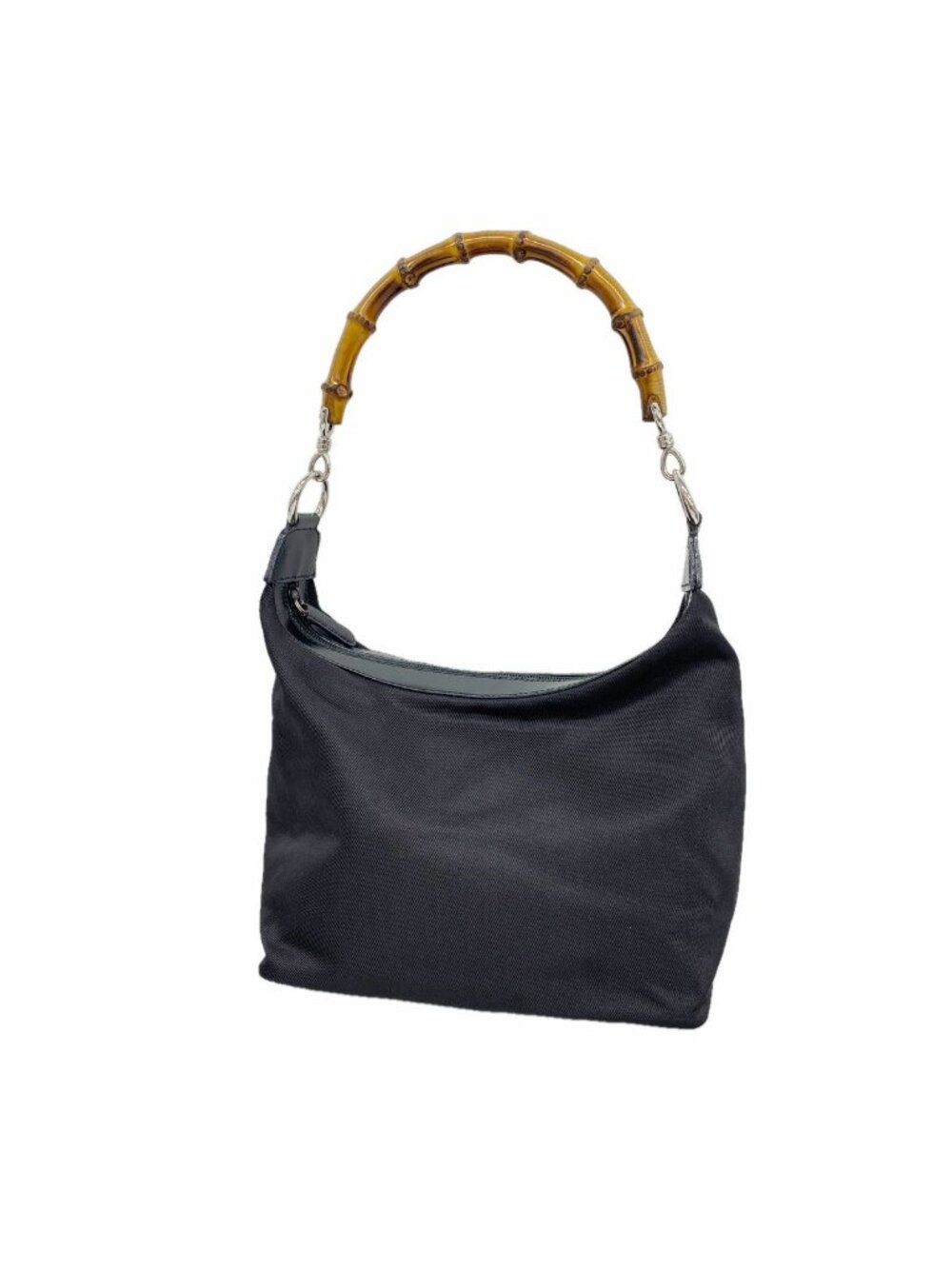 Gucci Shoulder Bag Bamboo Nylon Black Silver